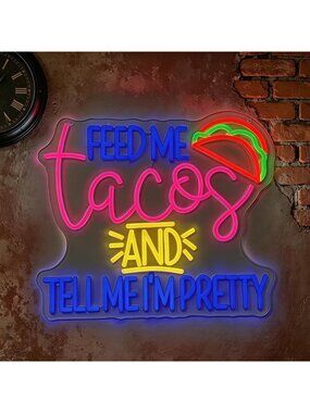 Funny Taco Lover Neon Sign - Dimmable LED Light for Kitchen Bar Decor, 15in USB